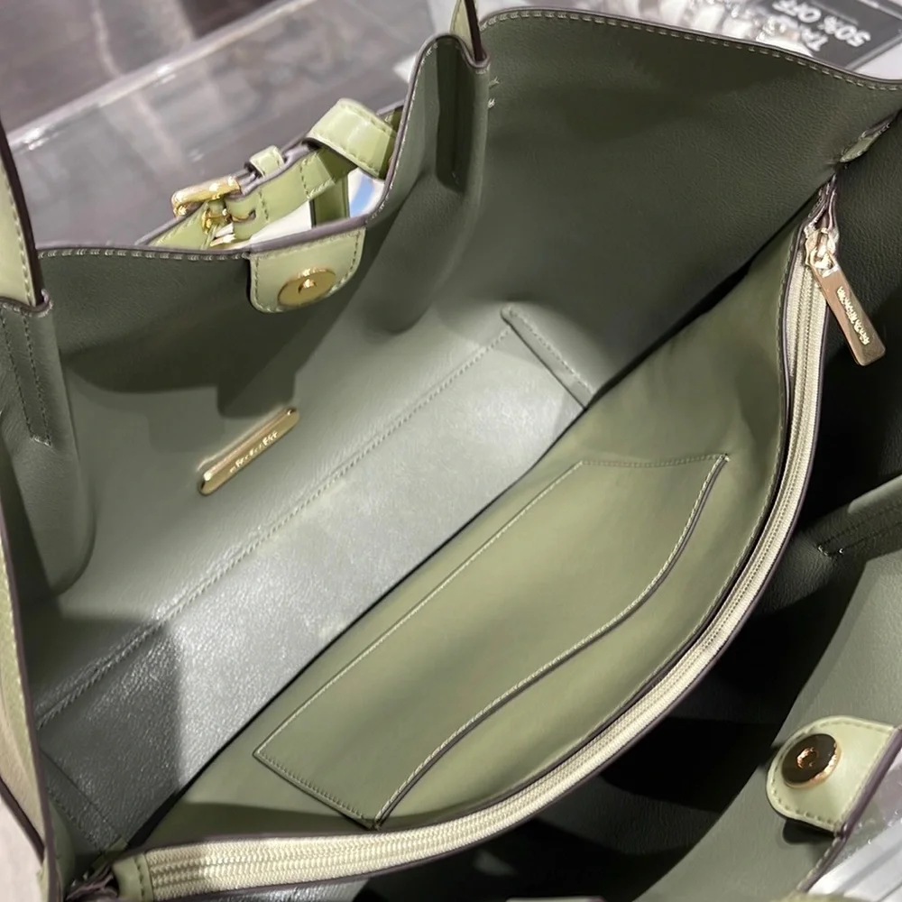 MICHAEL KORS Emilia Large Pebbled Leather Tote Bag Light Sage COLOR - Picture 16 of 16